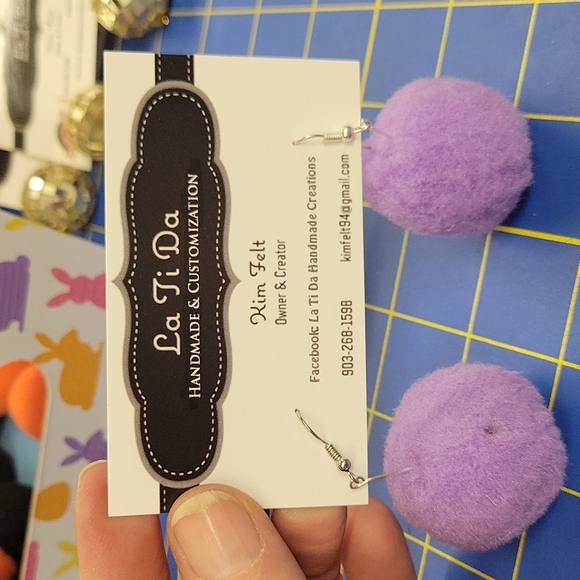La Ti Da Handmade Creations Jewelry - Fuzz Ball Earrings Lavender Purple